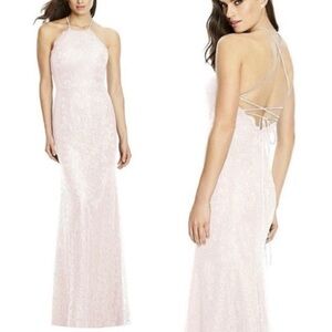 Dessy Halter Criss Cross Open-Back Lace Gown 2995 NWT